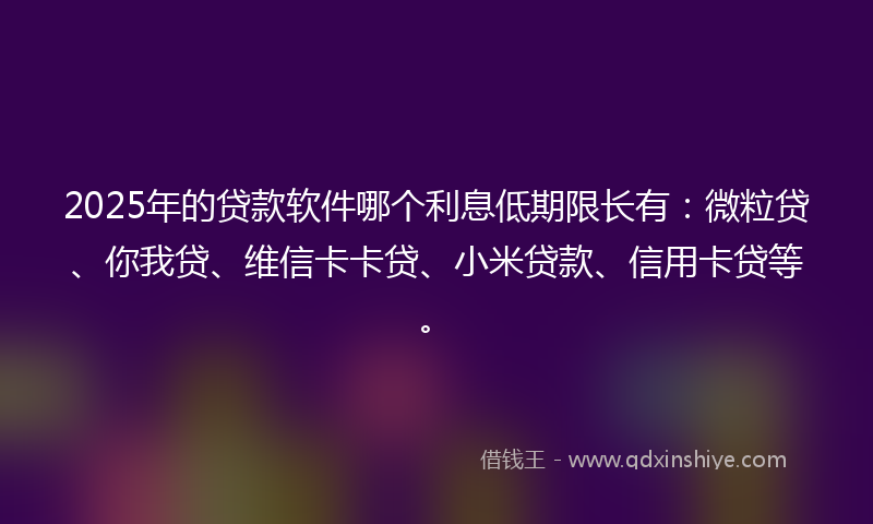 2025年的贷款软件哪个利息低期限长有：微粒贷、你我贷、维信卡卡贷、小米贷款、信用卡贷等。