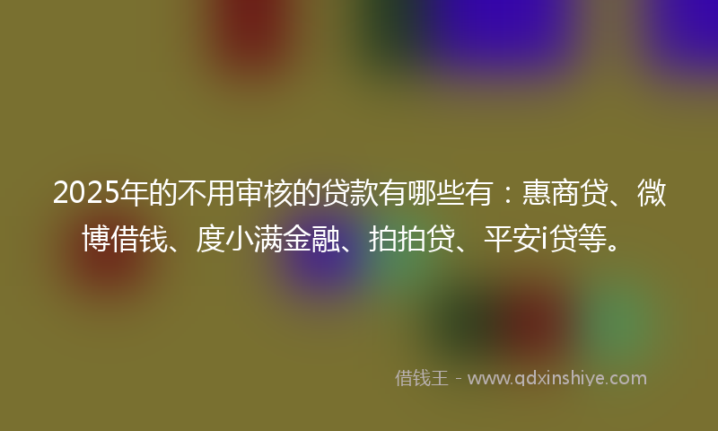 2025年的不用审核的贷款有哪些有：惠商贷、微博借钱、度小满金融、拍拍贷、平安i贷等。
