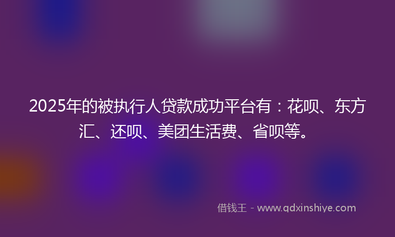 2025年的被执行人贷款成功平台有：花呗、东方汇、还呗、美团生活费、省呗等。