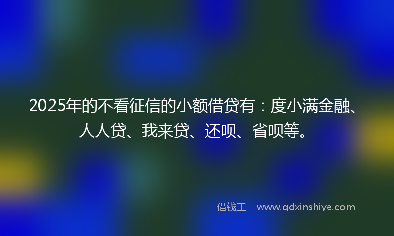 2025年的不看征信的小额借贷有：度小满金融、人人贷、我来贷、还呗、省呗等。
