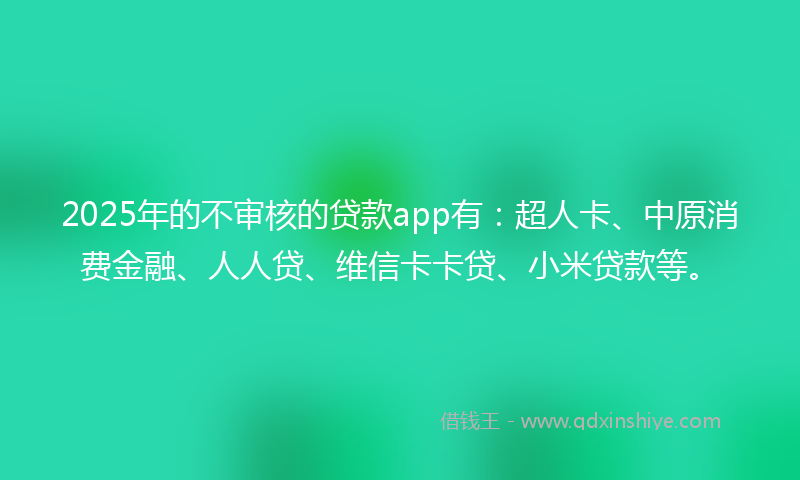 2025年的不审核的贷款app有：超人卡、中原消费金融、人人贷、维信卡卡贷、小米贷款等。