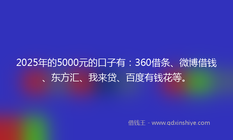 2025年的5000元的口子有：360借条、微博借钱、东方汇、我来贷、百度有钱花等。