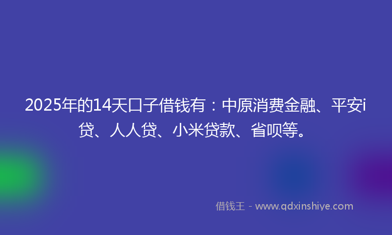 2025年的14天口子借钱有：中原消费金融、平安i贷、人人贷、小米贷款、省呗等。