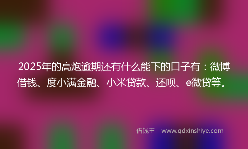 2025年的高炮逾期还有什么能下的口子有：微博借钱、度小满金融、小米贷款、还呗、e微贷等。