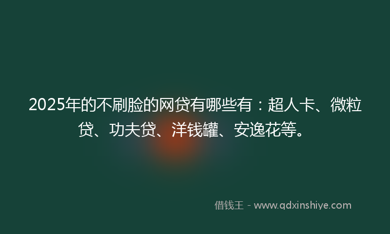 2025年的不刷脸的网贷有哪些有：超人卡、微粒贷、功夫贷、洋钱罐、安逸花等。