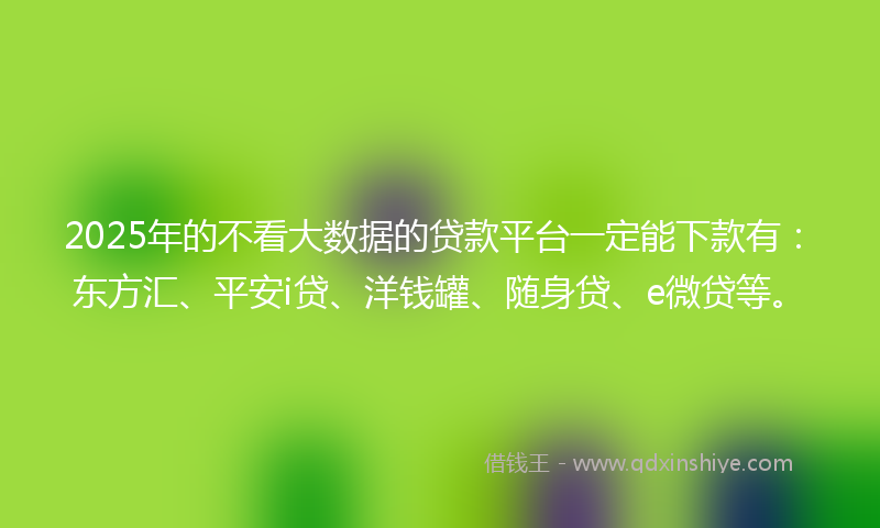 2025年的不看大数据的贷款平台一定能下款有：东方汇、平安i贷、洋钱罐、随身贷、e微贷等。