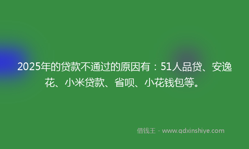 2025年的贷款不通过的原因有：51人品贷、安逸花、小米贷款、省呗、小花钱包等。