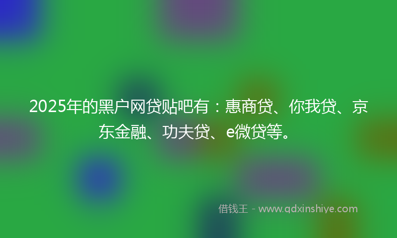 2025年的黑户网贷贴吧有:惠商贷、你我贷、京东金融、功夫贷、e微贷等。