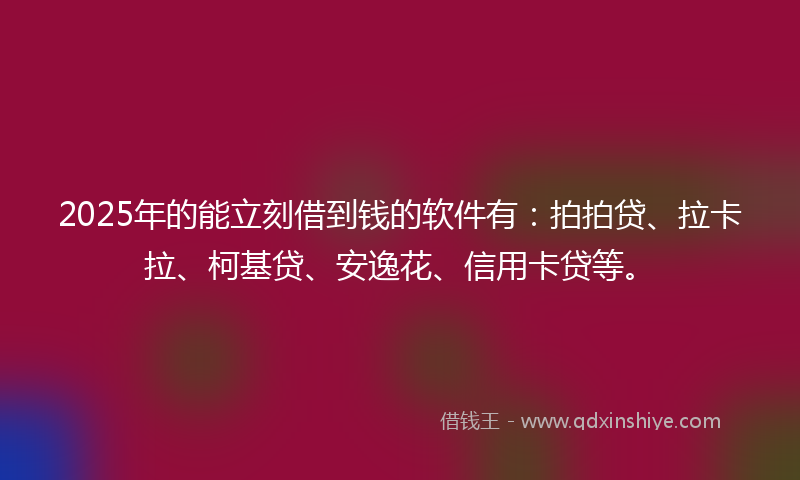 2025年的能立刻借到钱的软件有：拍拍贷、拉卡拉、柯基贷、安逸花、信用卡贷等。