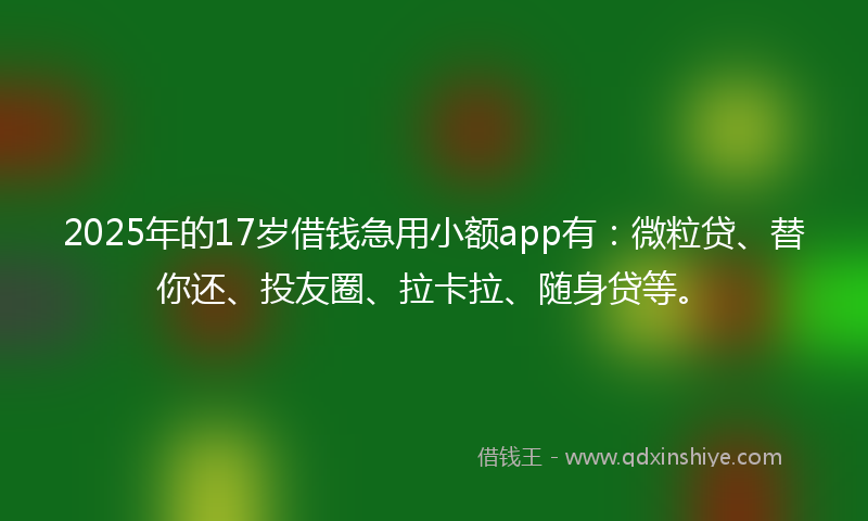 2025年的17岁借钱急用小额app有：微粒贷、替你还、投友圈、拉卡拉、随身贷等。