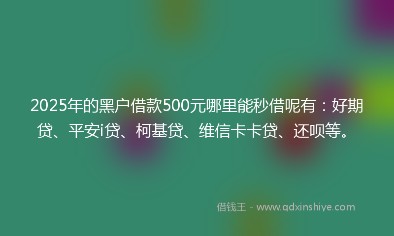 2025年的黑户借款500元哪里能秒借呢有：好期贷、平安i贷、柯基贷、维信卡卡贷、还呗等。