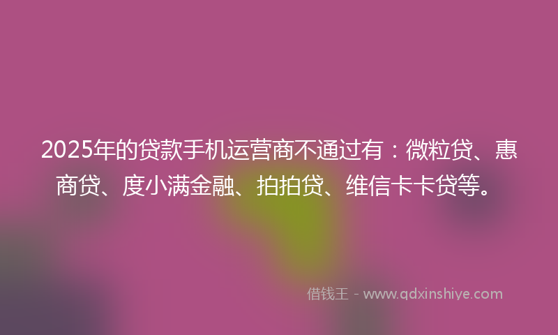 2025年的贷款手机运营商不通过有：微粒贷、惠商贷、度小满金融、拍拍贷、维信卡卡贷等。