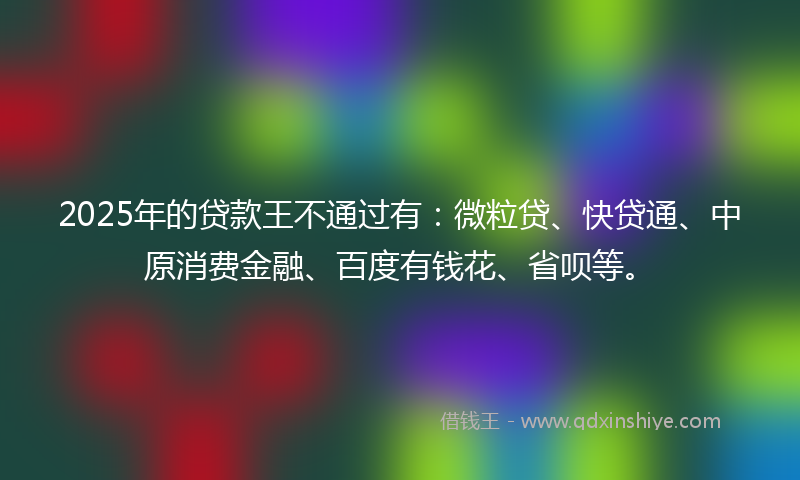 2025年的贷款王不通过有：微粒贷、快贷通、中原消费金融、百度有钱花、省呗等。