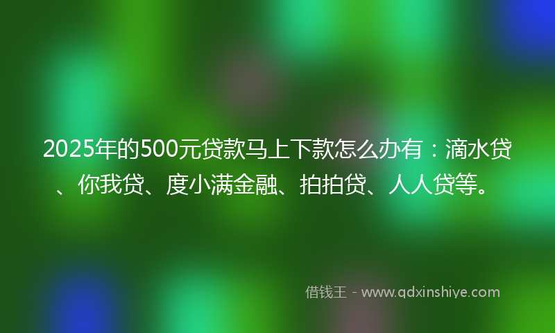 2025年的500元贷款马上下款怎么办有：滴水贷、你我贷、度小满金融、拍拍贷、人人贷等。