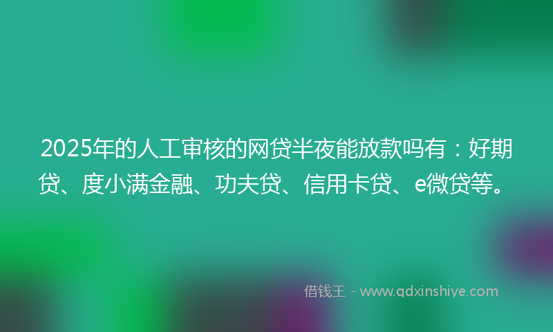 2025年的人工审核的网贷半夜能放款吗有：好期贷、度小满金融、功夫贷、信用卡贷、e微贷等。