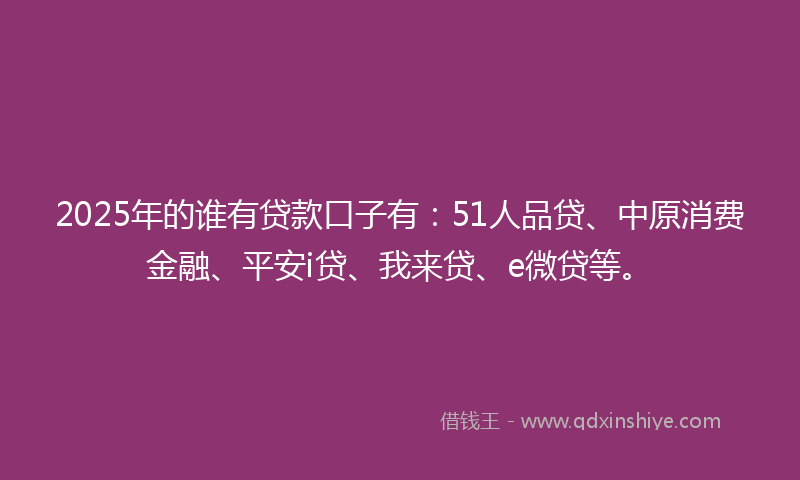 2025年的谁有贷款口子有：51人品贷、中原消费金融、平安i贷、我来贷、e微贷等。