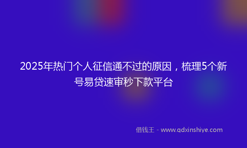 2025年热门个人征信通不过的原因，梳理5个新号易贷速审秒下款平台