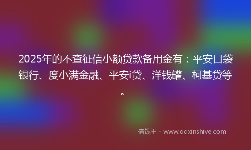 2025年的不查征信小额贷款备用金有：平安口袋银行、度小满金融、平安i贷、洋钱罐、柯基贷等。
