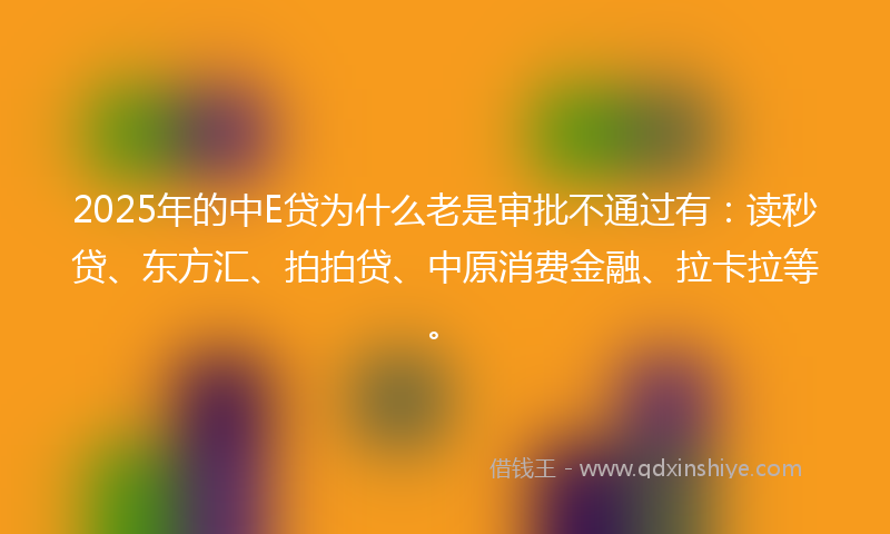 2025年的中E贷为什么老是审批不通过有：读秒贷、东方汇、拍拍贷、中原消费金融、拉卡拉等。