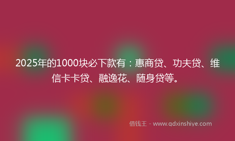 2025年的1000块必下款有：惠商贷、功夫贷、维信卡卡贷、融逸花、随身贷等。