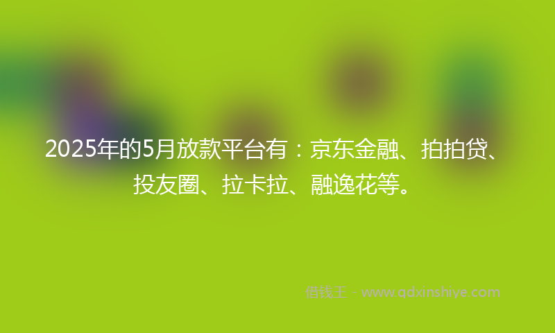 2025年的5月放款平台有：京东金融、拍拍贷、投友圈、拉卡拉、融逸花等。