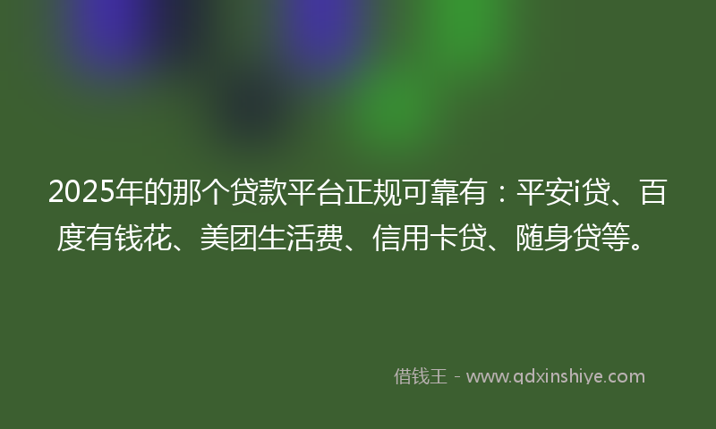 2025年的那个贷款平台正规可靠有：平安i贷、百度有钱花、美团生活费、信用卡贷、随身贷等。