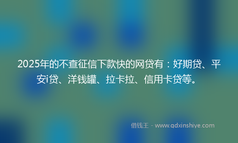 2025年的不查征信下款快的网贷有：好期贷、平安i贷、洋钱罐、拉卡拉、信用卡贷等。