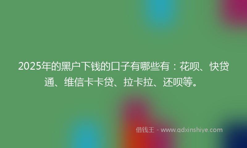 2025年的黑户下钱的口子有哪些有：花呗、快贷通、维信卡卡贷、拉卡拉、还呗等。