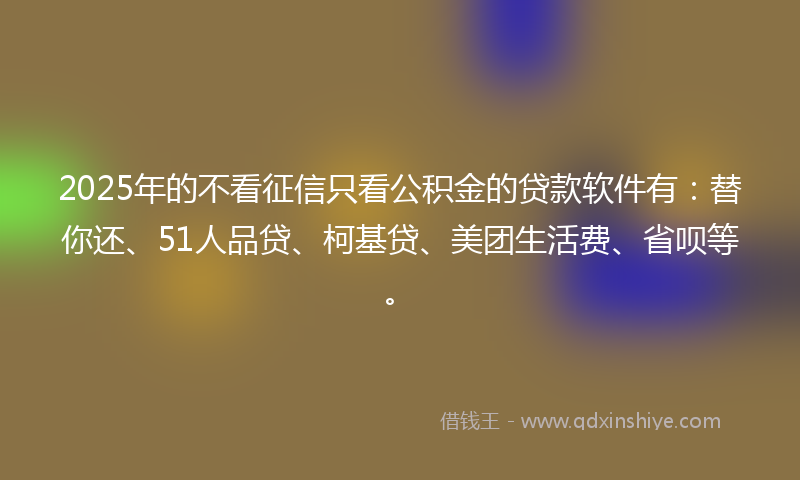 2025年的不看征信只看公积金的贷款软件有：替你还、51人品贷、柯基贷、美团生活费、省呗等。