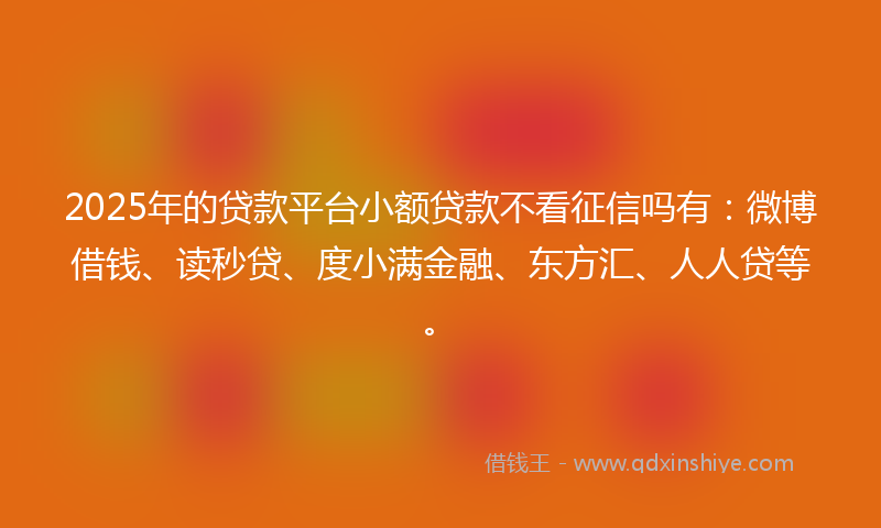 2025年的贷款平台小额贷款不看征信吗有：微博借钱、读秒贷、度小满金融、东方汇、人人贷等。