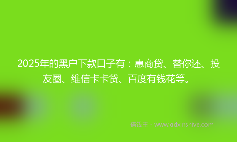 2025年的黑户下款口子有：惠商贷、替你还、投友圈、维信卡卡贷、百度有钱花等。