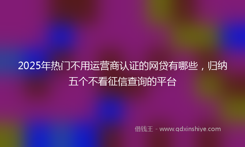 2025年热门不用运营商认证的网贷有哪些，归纳五个不看征信查询的平台