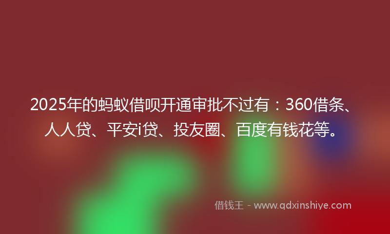 2025年的蚂蚁借呗开通审批不过有：360借条、人人贷、平安i贷、投友圈、百度有钱花等。