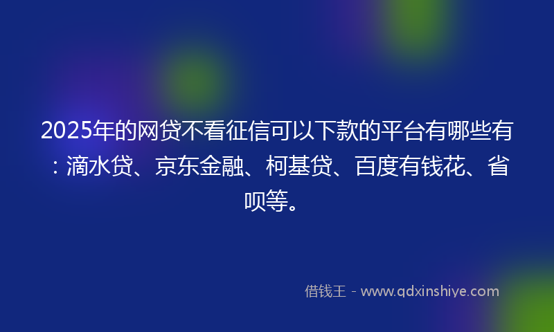 2025年的网贷不看征信可以下款的平台有哪些有：滴水贷、京东金融、柯基贷、百度有钱花、省呗等。