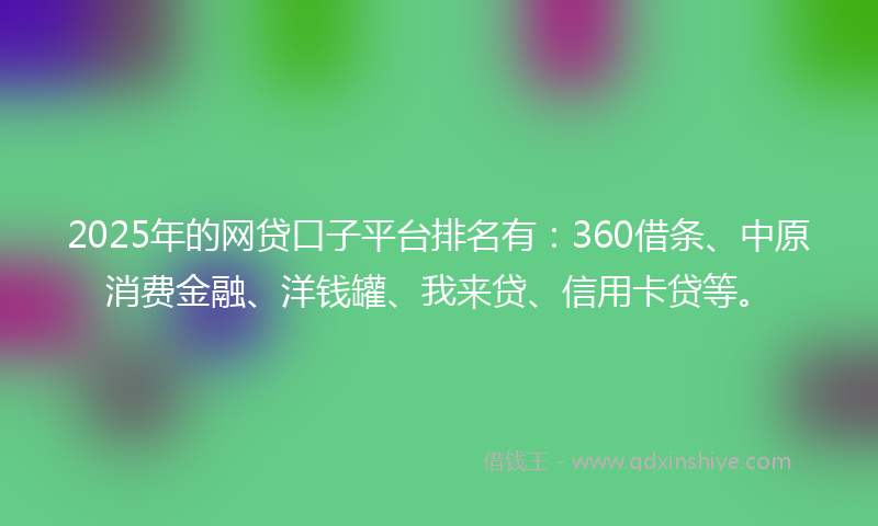 2025年的网贷口子平台排名有：360借条、中原消费金融、洋钱罐、我来贷、信用卡贷等。