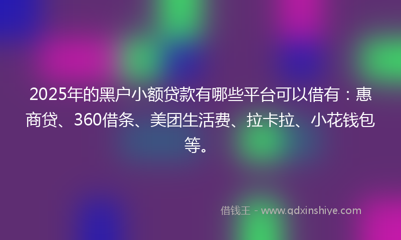 2025年的黑户小额贷款有哪些平台可以借有:惠商贷、360借条、美团生活费、拉卡拉、小花钱包等。