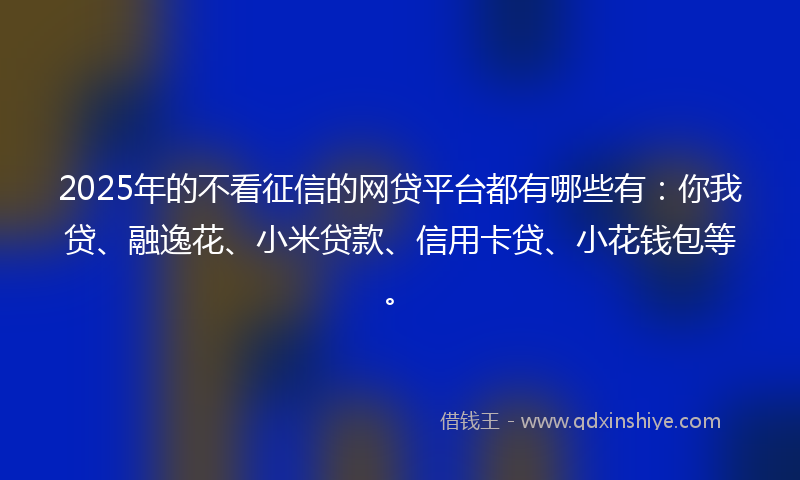 2025年的不看征信的网贷平台都有哪些有：你我贷、融逸花、小米贷款、信用卡贷、小花钱包等。
