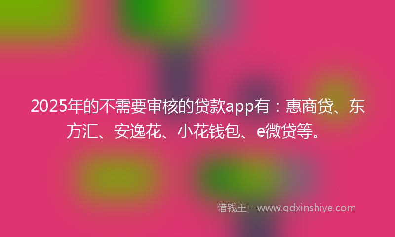 2025年的不需要审核的贷款app有：惠商贷、东方汇、安逸花、小花钱包、e微贷等。