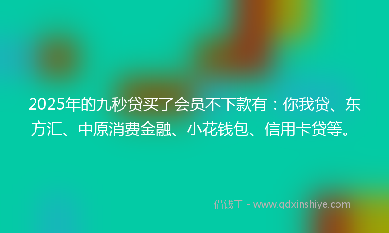 2025年的九秒贷买了会员不下款有：你我贷、东方汇、中原消费金融、小花钱包、信用卡贷等。