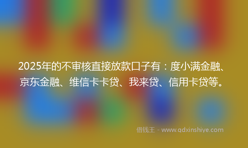 2025年的不审核直接放款口子有：度小满金融、京东金融、维信卡卡贷、我来贷、信用卡贷等。
