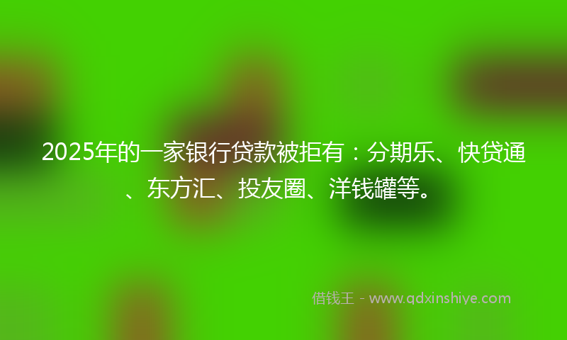 2025年的一家银行贷款被拒有：分期乐、快贷通、东方汇、投友圈、洋钱罐等。