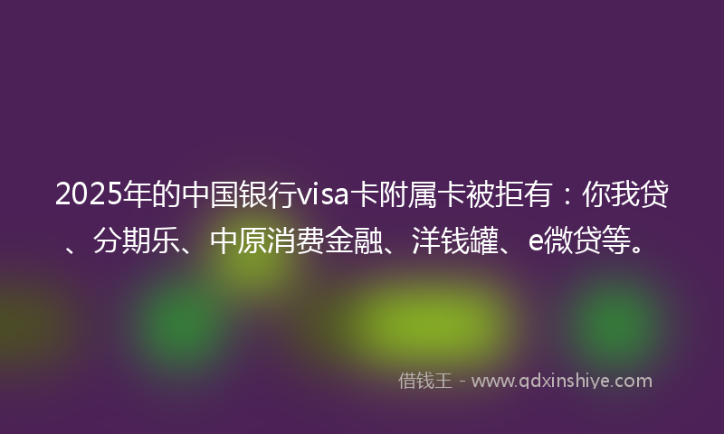 2025年的中国银行visa卡附属卡被拒有：你我贷、分期乐、中原消费金融、洋钱罐、e微贷等。