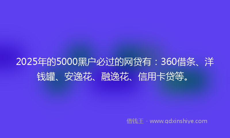 2025年的5000黑户必过的网贷有：360借条、洋钱罐、安逸花、融逸花、信用卡贷等。