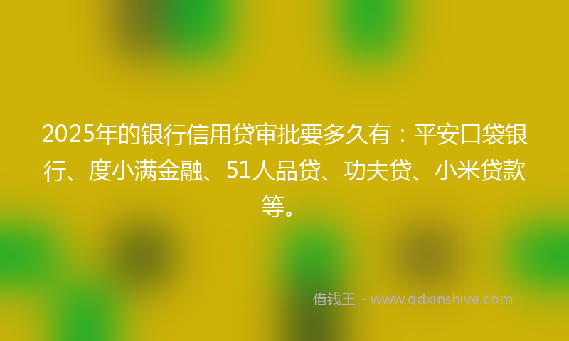 2025年的银行信用贷审批要多久有：平安口袋银行、度小满金融、51人品贷、功夫贷、小米贷款等。
