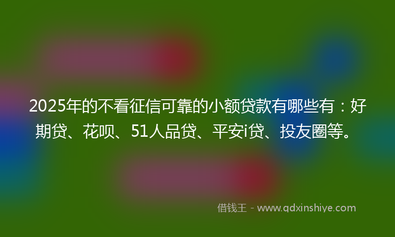 2025年的不看征信可靠的小额贷款有哪些有：好期贷、花呗、51人品贷、平安i贷、投友圈等。
