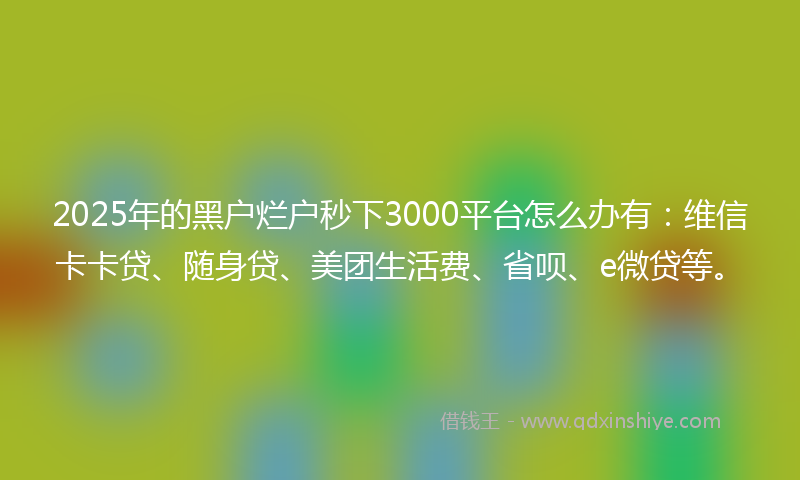 2025年的黑户烂户秒下3000平台怎么办有:维信卡卡贷、随身贷、美团生活费、省呗、e微贷等。