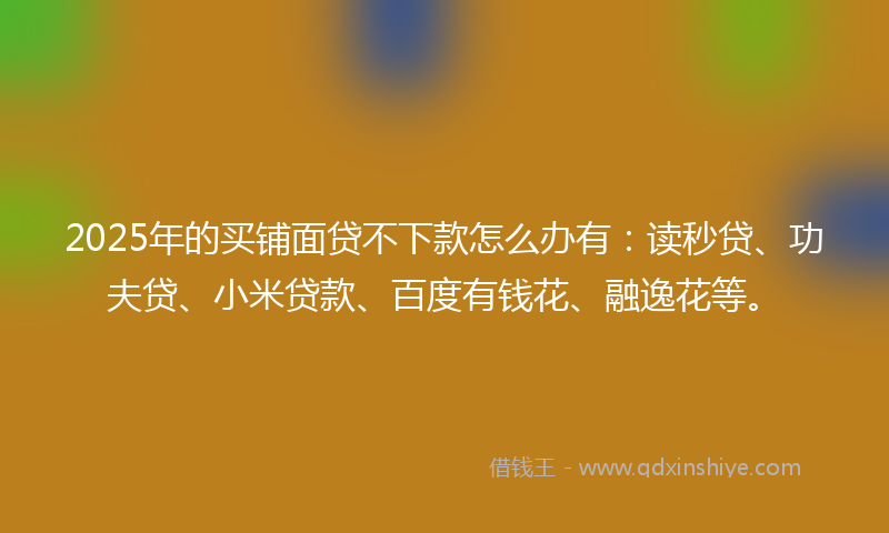 2025年的买铺面贷不下款怎么办有：读秒贷、功夫贷、小米贷款、百度有钱花、融逸花等。