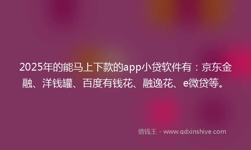 2025年的能马上下款的app小贷软件有：京东金融、洋钱罐、百度有钱花、融逸花、e微贷等。