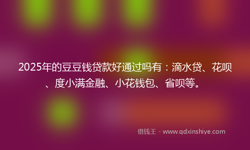 2025年的豆豆钱贷款好通过吗有：滴水贷、花呗、度小满金融、小花钱包、省呗等。