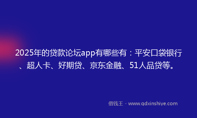2025年的贷款论坛app有哪些有：平安口袋银行、超人卡、好期贷、京东金融、51人品贷等。